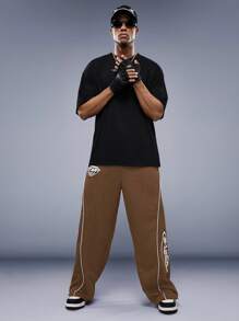 Manfinity VCAY Men's Colorblock Stripe Slim Fit Athletic Pants - Brown - View 4