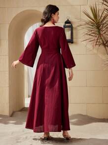 Al Najma Của phụ nữ Định vị Thêu hoa Tay áo kèn  Đầm - Đỏ - Xem 5