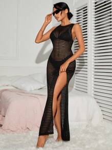 SHEIN Swim Vestido De Cubierta Hueco Para Mujer - Negro - Ver 4
