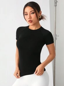 Easithlete Solid Cut Out Racerback Sports Tank Top Gym Top Fitted Shirtworkout Tank Top - Black - View 5