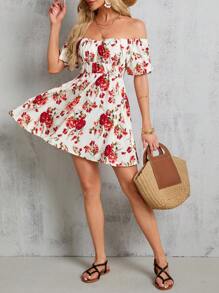 SHEIN VCAY Women's Floral Print Off-Shoulder Dress