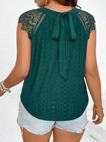 SHEIN Frenchy Plus Size Women's Lace Patchwork Back Tie T-Shirt