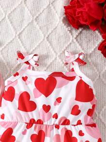 SHEIN 2pcs/Set Baby Girls' Casual & Elegant Heart Printed Jumpsuit, Suitable For Valentine'S Day - Multicolor - View 8