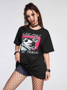 Vincenttrinidadart Camiseta de hombros caídos con gráfico de animal y eslogan, para la escuela - Negro - Ver 5