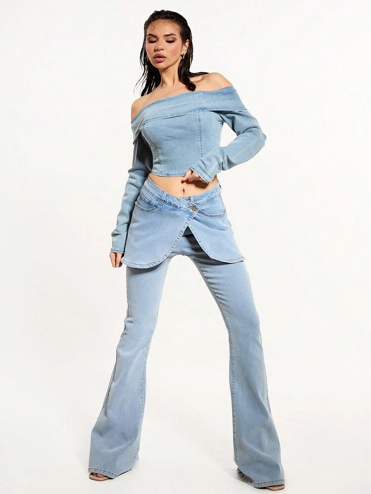 Denim Bardot Long Top Spring 90's Sexy Summer