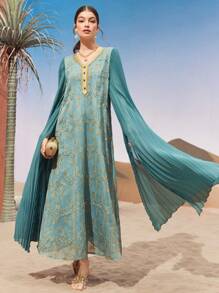 Al Najma 刺繡拼接披肩袖連衣裙 - 綠色 - 查看 3