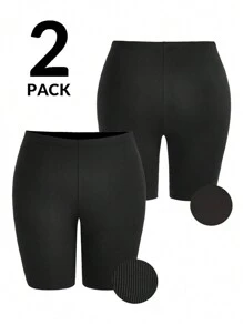 SHEIN EZwear Plus Size Women's Knitted Stretchy Shorts Leggings Set