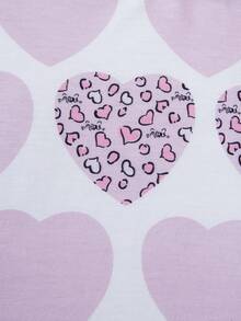 SHEIN 少女粉色愛心和豹紋印花上衣搭配黑色短褲2入組 - 彩色 - 查看 6