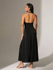 Anewsta Women's Cowl Collar Asymmetrical Hemline Dress - Black - View 2