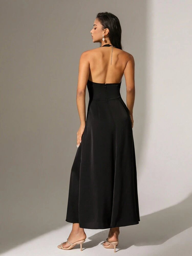 Women's Cowl Collar Asymmetrical Hemline Dress