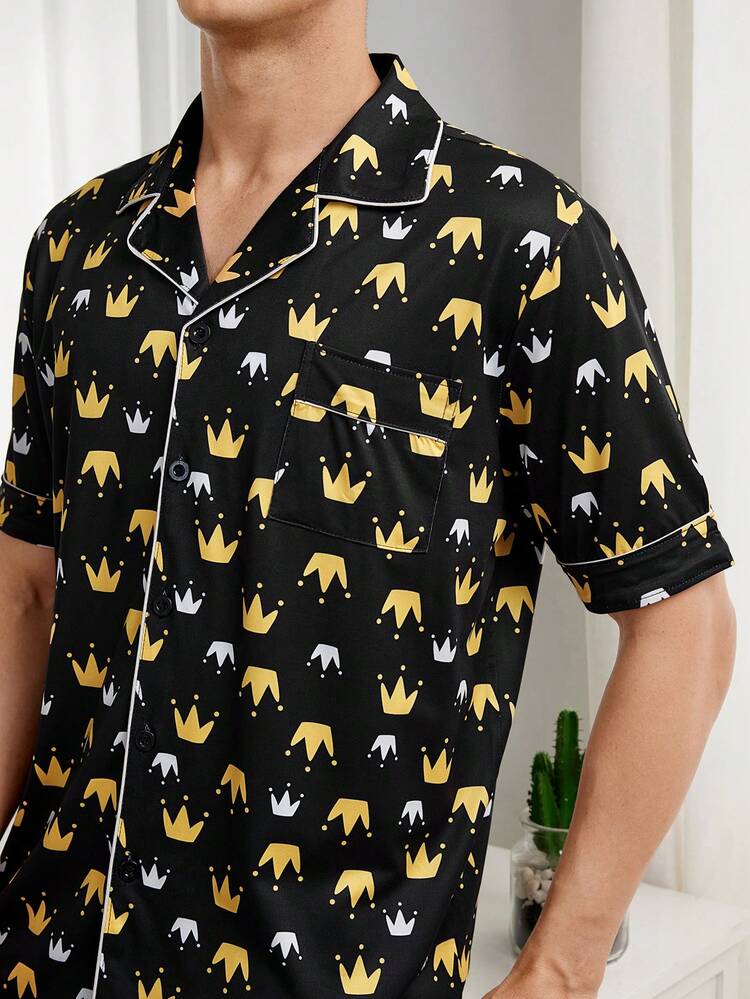 Men's Crown Pattern Short Sleeve Homewear Set