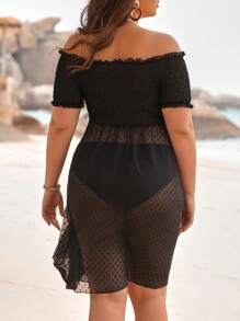 SHEIN Clasi Plus Size Women's Short Sleeve Top With Off-Shoulder And Split Hem Design - Black - View 2