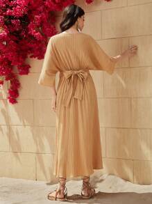 Al Najma Women's Textured Waist-Cinching Dress - Yellow - View 2