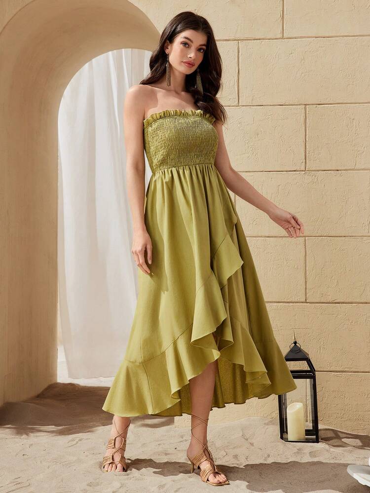 Women's Drop Shoulder Coat And Wrapped Bust Shirred Dress Two Pieces Set 2 Pieces Set