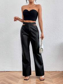 Chiquease Women's Solid Color High Waist Cut Out Pants