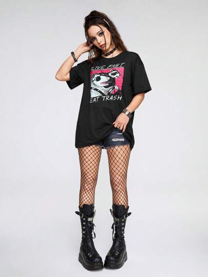 Vincenttrinidadart Slogan Animal Graphic Drop Shoulder Tee, School