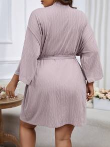 大码女士休闲粉色提花面料夏季系带浴袍，居家舒适，秋冬季皆宜