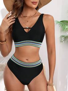 SHEIN Swim 女士条纹比基尼套装夏季海滩 - 彩色 - 查看 5
