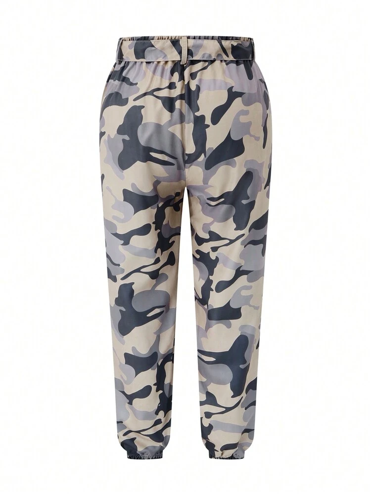 Plus Size Women's Camouflage Cargo Pants With Multiple Pockets And Adjustable Cuffs Fall Cloth For Women