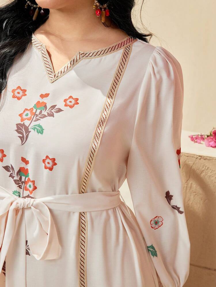 Plus Size Women's Arabian Lantern Sleeve Floral Print Dress