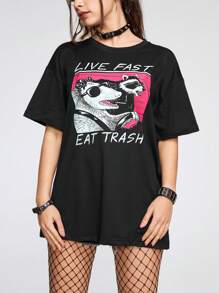 Vincenttrinidadart Camiseta de hombros caídos con gráfico de animal y eslogan, para la escuela - Negro - Ver 6