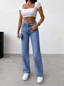 RueChic Jeans rectos lavados informales