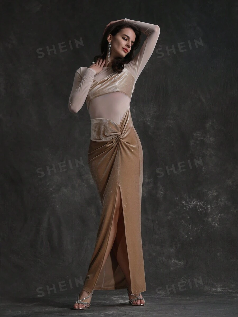 Lunelith SHEIN Lunessa Vestido De Malla Con Abertura Alta