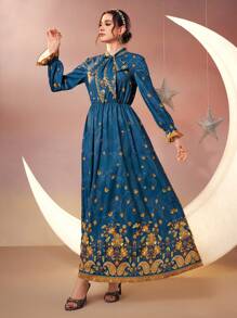 Modelyn Women's Printed Belted Dress Long Evening Dresses - Multicolor - View 3