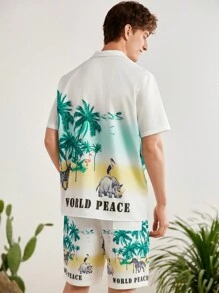 Manfinity VCAY Men's Coconut Tree Print Shirt And Drawstring Waist Shorts - Multicolor - View 2