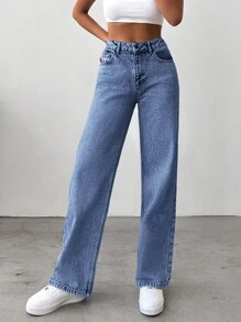 RueChic Jeans rectos lavados informales