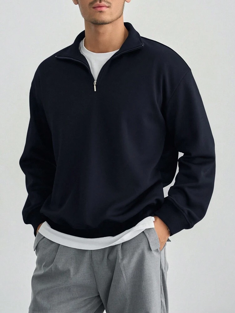Men's Solid Color Half Zipper Sweatshirt,Fall Clothes