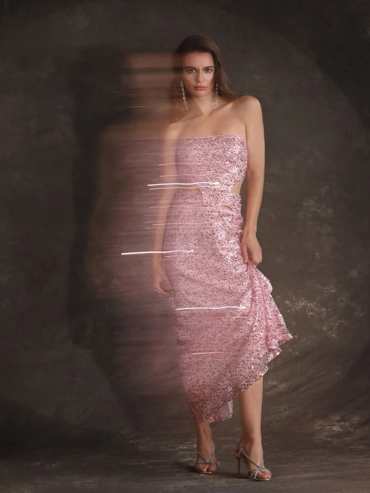 Summer Sexy Sequin Hollow-Out Pink Dress
