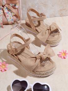 Mini mi Beige Adorable Girls' Summer Dream Platform Espadrille Bowknot Sandals – Cute, Comfortable, And Classic Open Toe - Beige - View 2