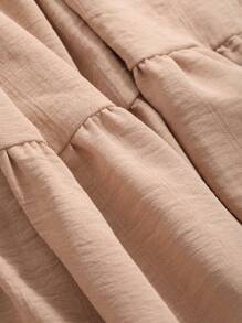 DAZY Women's Short Puff Sleeve A-Line Dress With Round Neck And Belt Design Sundress