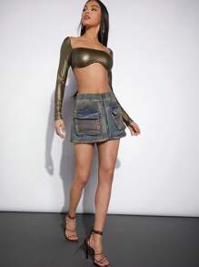 Denimoi Women's Denim Tooling Pocket Skirt - Multicolor - View 4