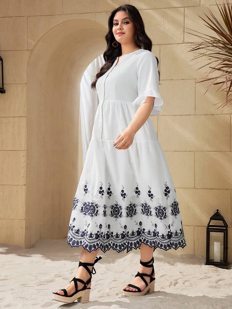 Women's Plus Size Printed Notched Collar Dress