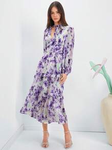 Enchnt 女士印花燈籠袖裙