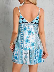 SHEIN VCAY Của phụ nữ Retro Hoa In Dây đeo Mì Ý  Đầm - Nhiều màu - Xem 2