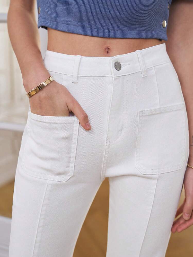 Women's Loose Flared White Jeans Casual