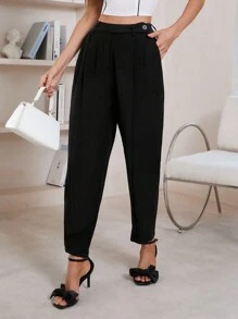 Aveloria Women's Solid Color Pleated Tapered Suit Pants - Black - View 1