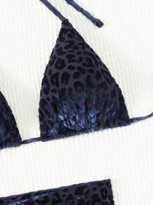SHEIN Swim Conjunto De Bikini De Terciopelo De Leopardo Con Triángulo Y Falda De Baño Para El Carnaval - Multicolor - Ver 3