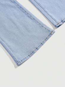 ROMWE Kawaii Plus Size Women's Front Water Wash Flared Jeans In Blue - Blue - View 3