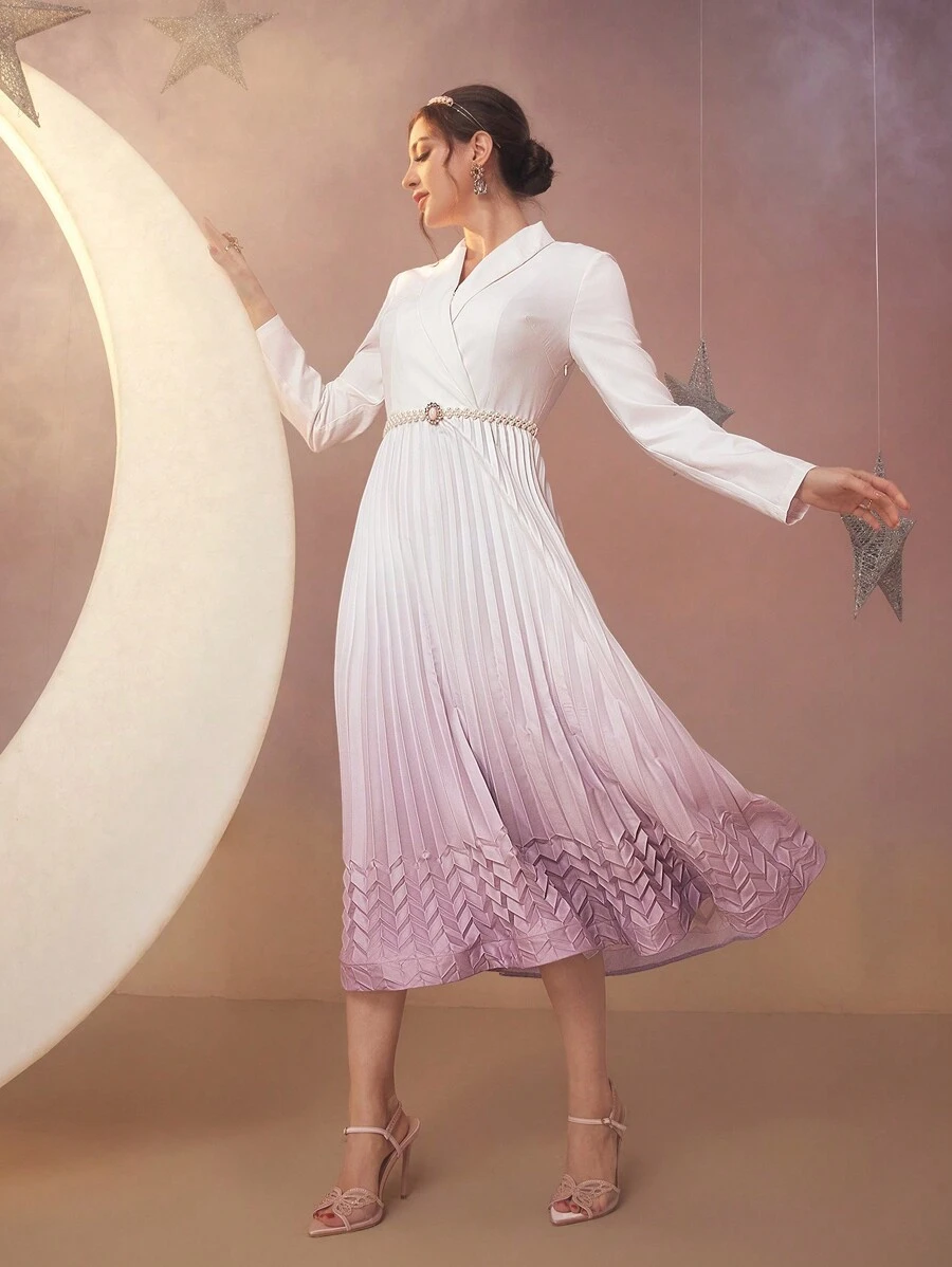 Modelyn 女式渐变褶皱下摆阿拉伯连衣裙长款晚礼服 - 彩色 - 查看 1