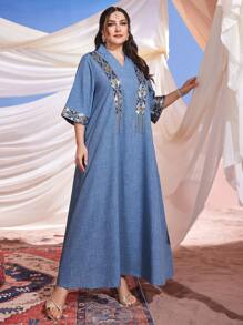Al Najma 大尺碼女式幾何亮片阿拉伯服裝 - 彩色 - 查看 1