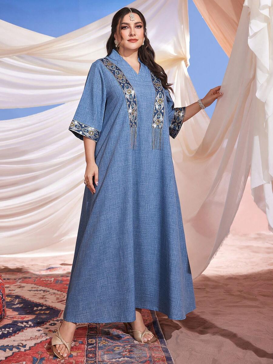 Al Najma 大尺碼女式幾何亮片阿拉伯服裝 - 彩色 - 查看 1