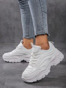 Sporty Front Chunky Sneakers For Women,Everyday Collection Women's Fashionable White Women Shoes Thick-Soled Colorblock Graphic Lace-Up Women Platform Shoes Lightweight Breathable Women's Athletic Shoes Outdoor Sports Shoes For Women Tennis Shoes