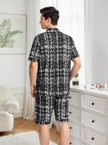 Men's Plaid Short-Sleeved Tops, Shorts, Home Clothes Set