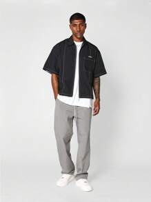 SUMWON Boxy Fit Zip Through Shirt With Patch Pocket