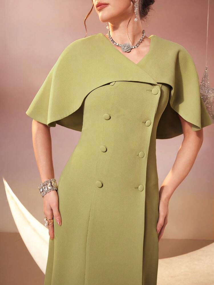 Women's Double Breasted Cape Dress Long Evening Dresses