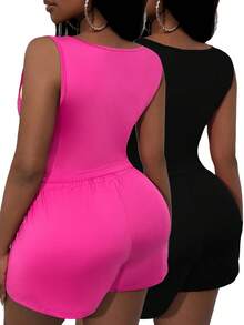 Slaydiva 大尺碼女士單色背心短褲套裝,多件組合 - 彩色 - 查看 2